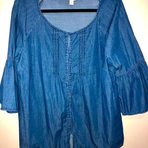 Denim ruffle sleeve top